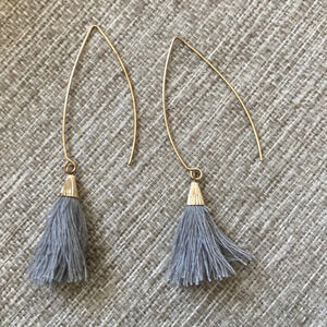 LGrey & Gold Fringe tassel dangle wire Earrings